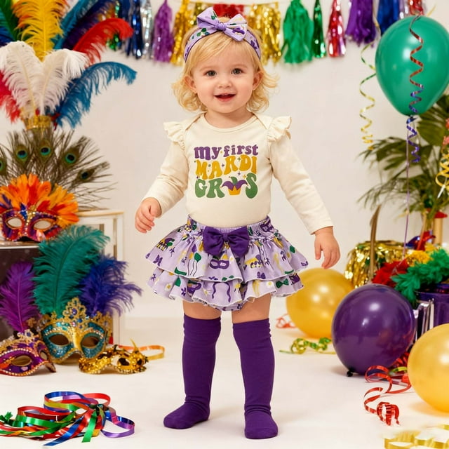 Ensemble de Jeu Décontracté Imprimé Carnaval pour Filles, Haut à Lettrage Coloré et Shorts Combo pour Tout-Petits Enfants