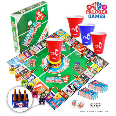 DRINK-A-PALOOZA Board Game: Fun Drinking Games for Adults & Game Night Party Games | Adult Games Combo of Beer Pong + Flip Cup + Kings Cup Card Games + (Best Drinking Card Games)