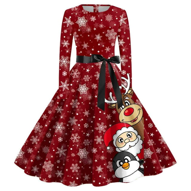 2025 Robes Longues Vintage pour Femmes pour Adolescentes Manches Col Rond Robes d'Été de Noël pour Femmes 224 Tendance Ménagère Soirée Fête Bal Robes d'Été pour Femmes Décontractées Fête Plage