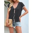 thumbnail image 6 of Women's Crochet V-Neck Short Sleeve Boho Spring Lightweights Tie Front Cardigan for Beach Summer Black S, 6 of 7