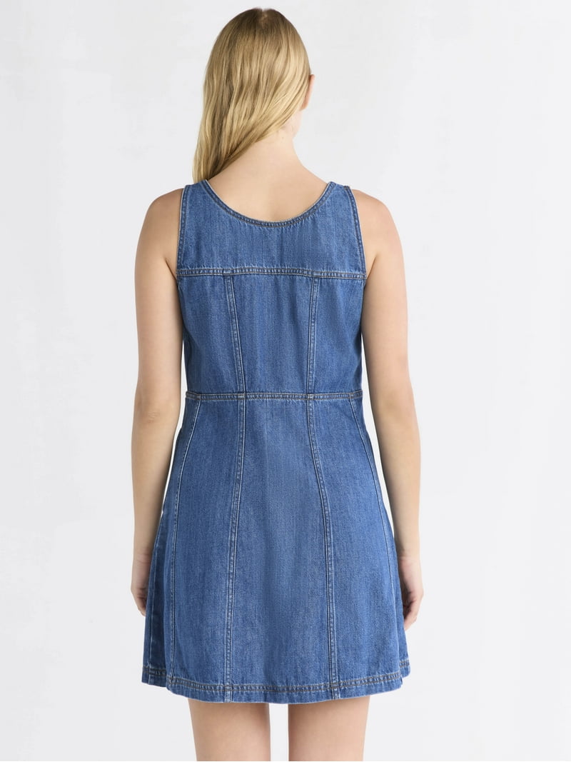 Free Assembly Women's Sleeveless Paneled Chambray Mini Dress, Sizes XS-XXL