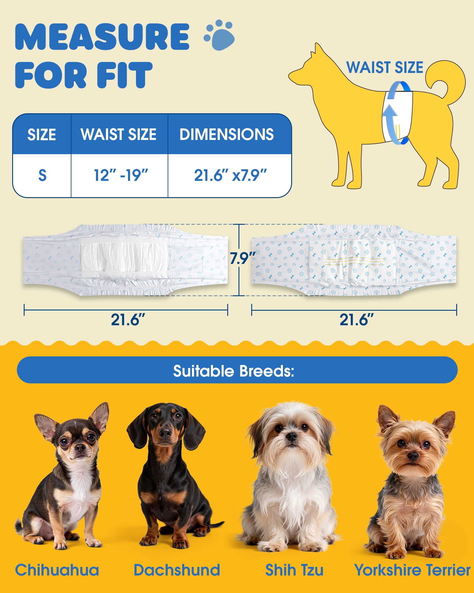Powools Male Dog Wraps - Disposable Dog Diapers with Multi-Layer Absorption, Puppy Diapers with Wetness Indicator, Breathable & Leakproof, 100 Count, S