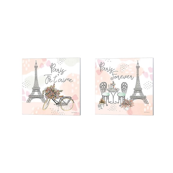 Great Art Now Sweet Paris by Laura Marshall 2 Piece Canvas Art Set Each 14"W x 14"H