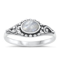 CHOOSE YOUR COLOR Moonstone Ring .925 Sterling Silver Bali Style Band White CZ Female Size 6