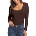 thumbnail image 6 of ANYFIT WEAR Women Slim Fit Plain Shirts Top Long Sleeve Base Layer Tee Top Brown M, 6 of 7