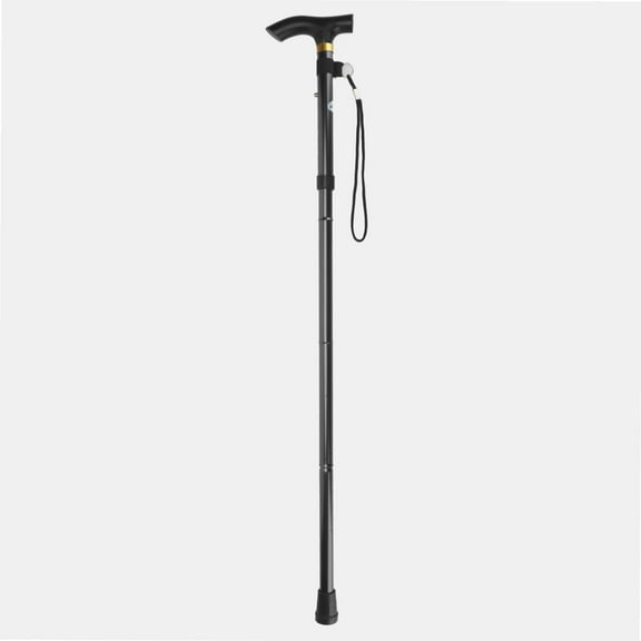 Walking Cane, Adjustable Folding Cane Lightweight Aluminum Portable Cane with Strap and Ergonomic T Handle, Collapsible Walking Stick for Men Women Seniors, Daily Living Aid for Limited Mobility Black