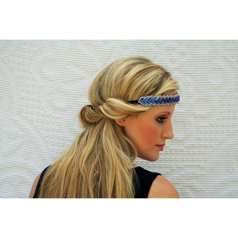 Royal Blue and Silver Rhinestone Headband, Gatsby, Roaring  display picture 3