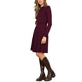 thumbnail image 4 of INSPIRE CHIC Long Sleeve Dress for Women's Casual 2025 Crew Neck Ribbed Knit Textured Sweater Dresses L Burgundy, 4 of 6