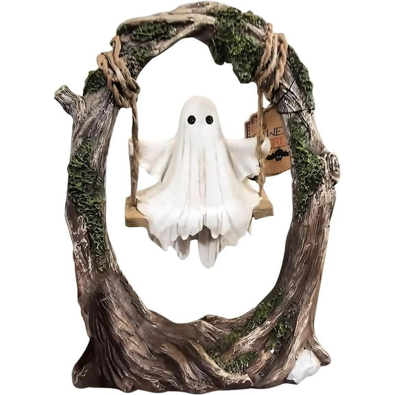 Ghost on a Tree Swing - Swinging Shadows, 2026 New Cute Swinging Ghost Halloween Figurine Indoor Decoration, Funny Ghost Tree Swing Decor, for Desktop Bookshelf Garden Patio Lawn Halloween Decor (#A)