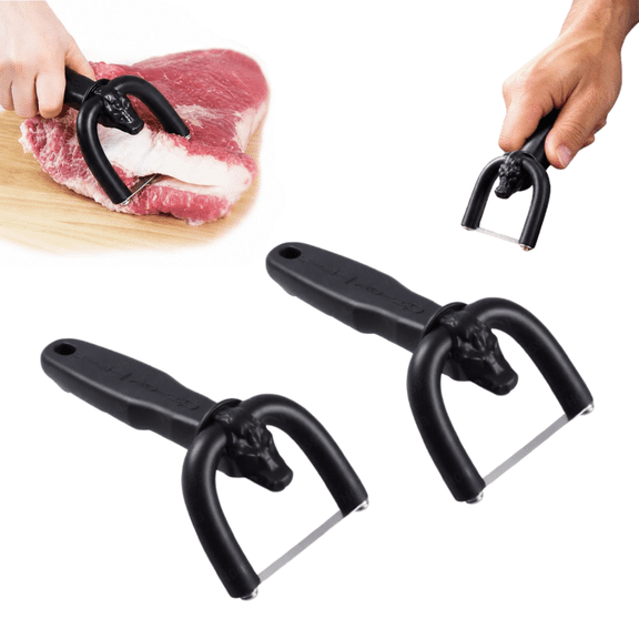 2 PCS Handheld Fat Trimmer for Beef & Pork, Meat Fat Trimming Tool with Ergonomic Handle, Stainless Steel Blade Fat Skiving Knife for Brisket and Meat Prep