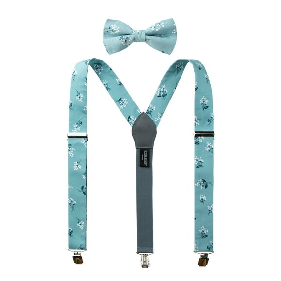 Men's Cotton Floral Suspenders and Bow Tie Set for Groomsmen Wedding Parties