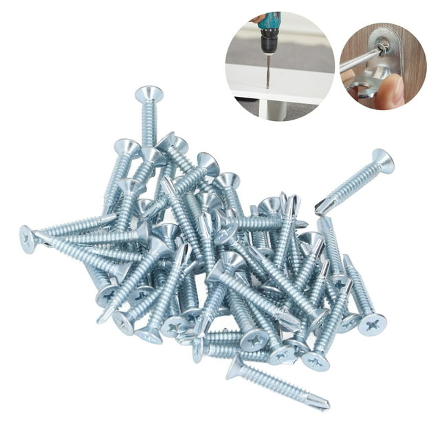 50 Pcs Vis Auto-Perçantes 4,8x32 mm en Acier au Carbone, Vis Galvanisées, Vis de Perçage en Zinc Bleu Blanc
