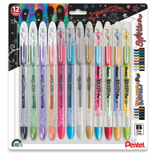 Bolígrafos de tinta de gel Pentel Sparkle and Krazy Pop, 1 mm, paquete de 8
