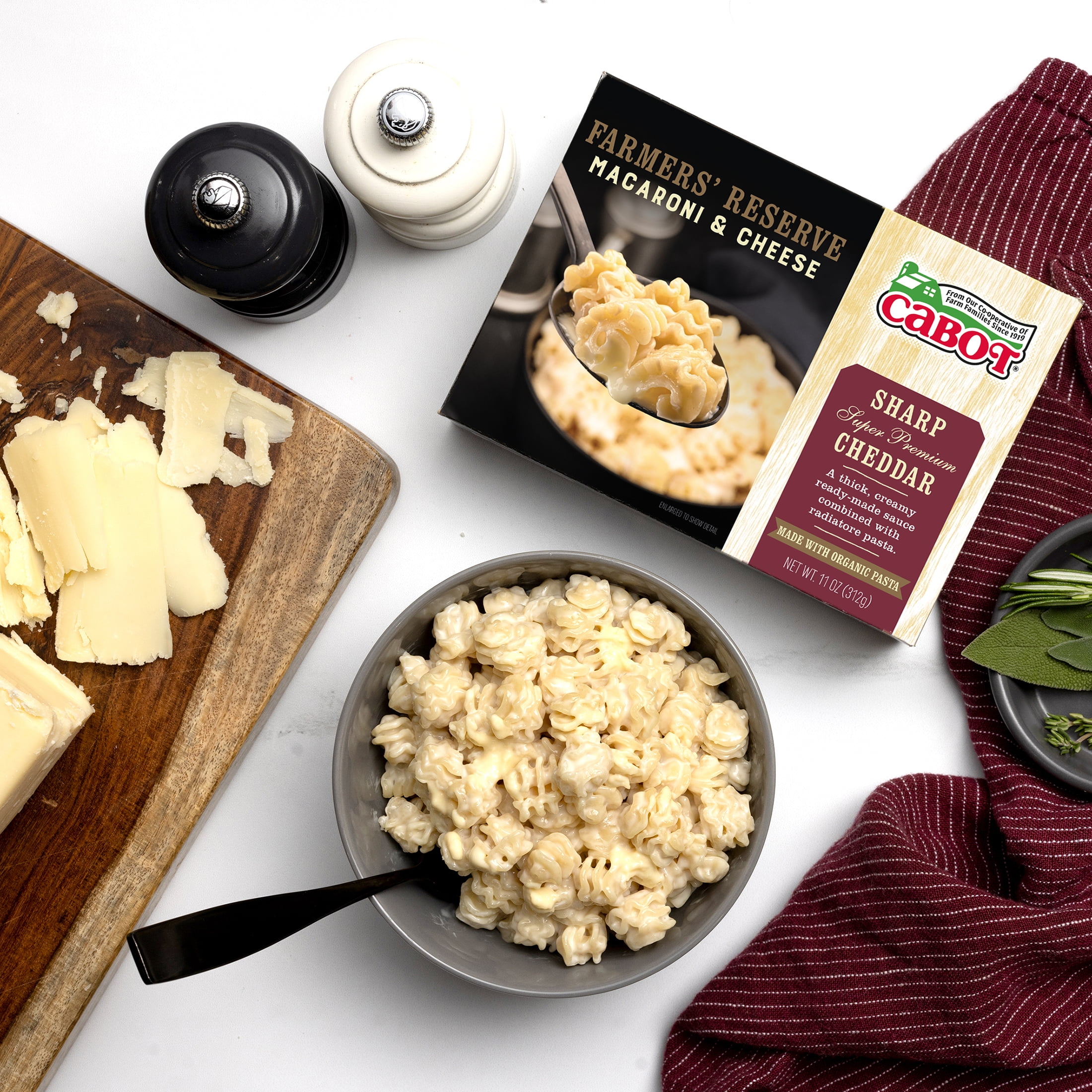 Cabot Farmers' Reserve Sharp Super Premium Cheddar Macaroni & Cheese with Organic Pasta, 11 oz Box, Shelf Stable