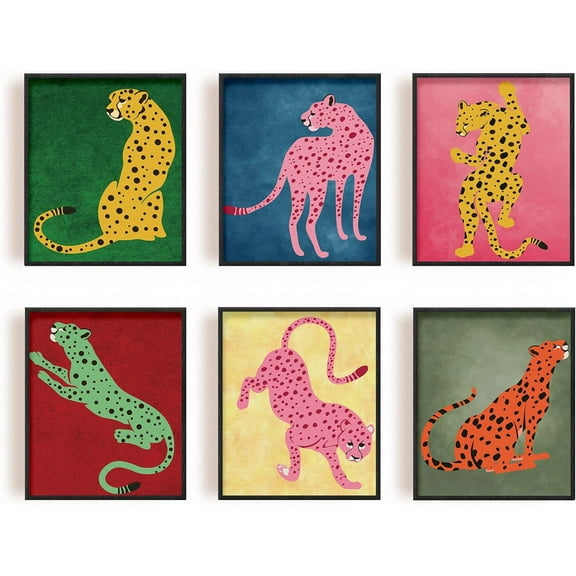 6pcs Cheetah Art Poster Colorful Canvas Prints Poster Modern Esthetics Wall Art Prints for Preppy Room Bedroom Living Room Decor Unframed School Dormitory Avant-Garde Trend Decoration Colorful