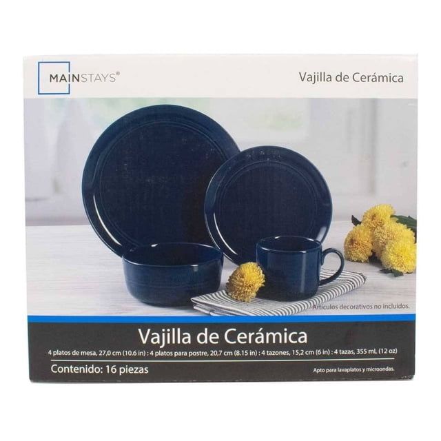Vajilla Mainstays de Cerámica Diseño Liso 16 Piezas