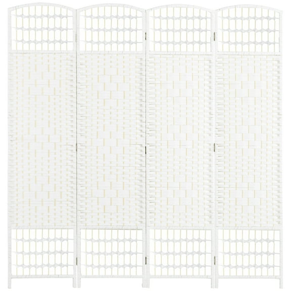 HOMCOM 4 Panel Room Divider Folding Privacy Screen, 5.6' Room Separator, Wave Fiber Freestanding Partition Wall Divider for Rooms, White
