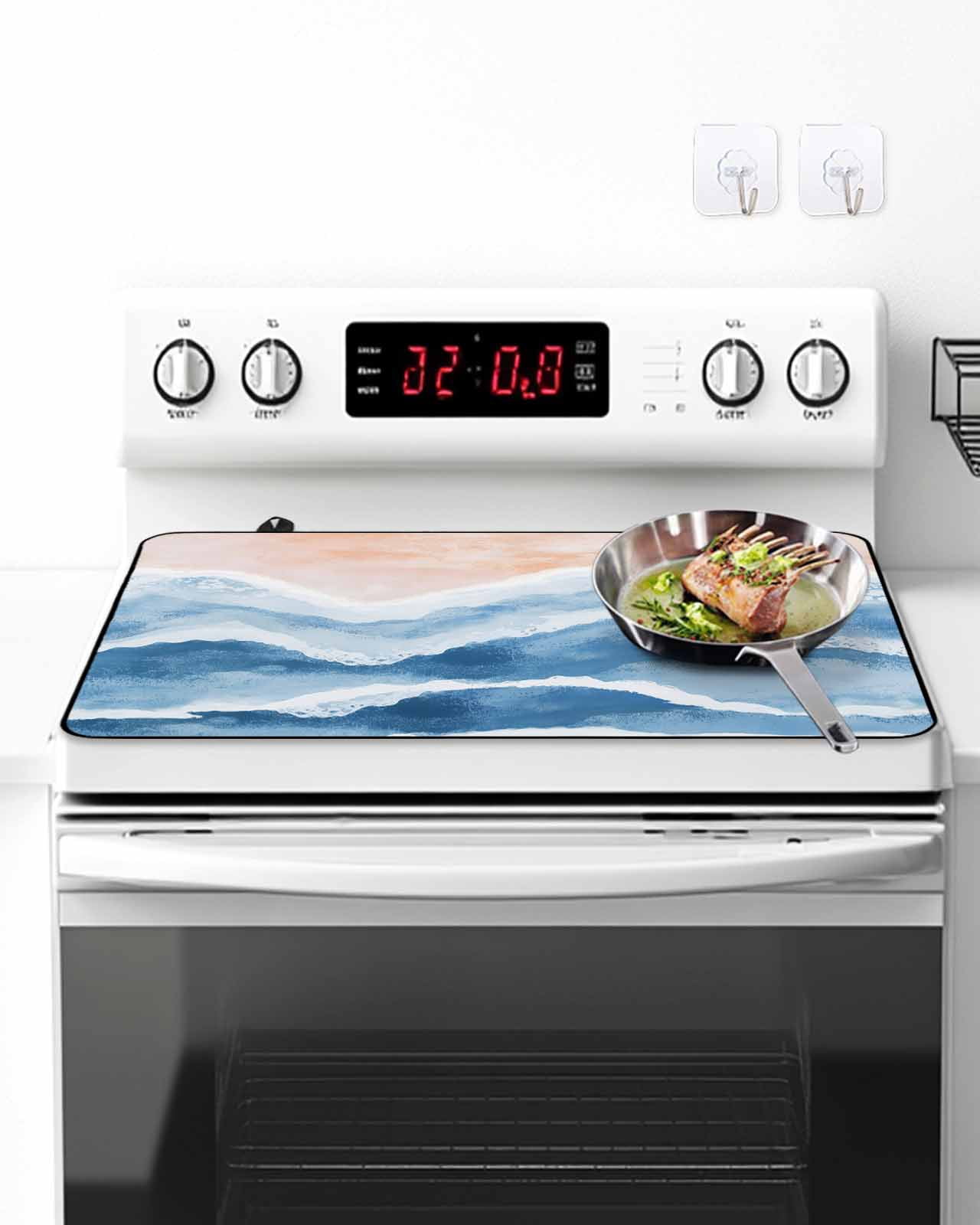 Stove Top Covers for Electric Stove, Blue Coastal Beach Glass Stovetop Cover Protector, Modern Oil Painting Nautical Induction Cooktop Protector Oven Mat for Kitchen Countertop 36"x21"