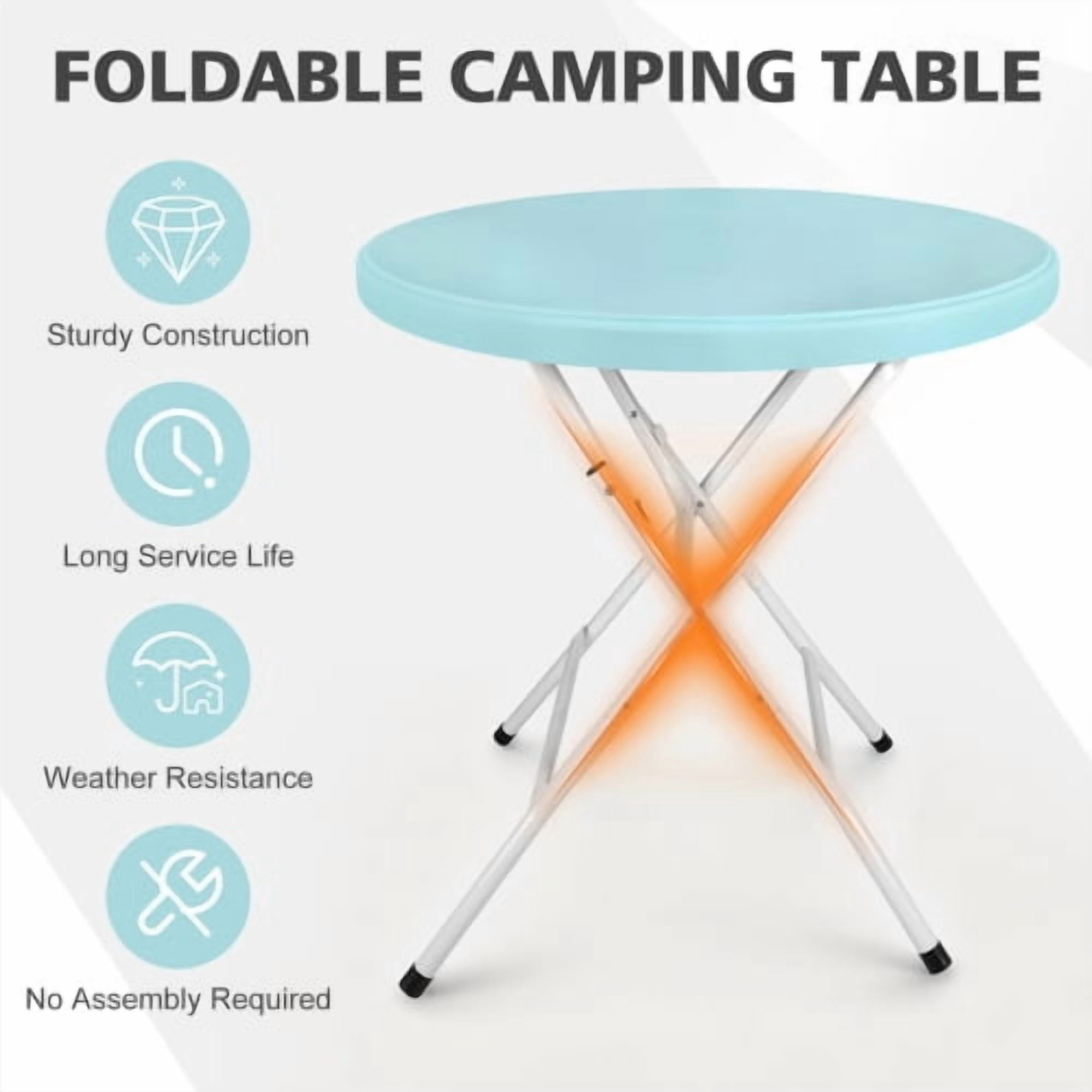31.5" Round Folding Table, HDPE Cocktail & Bistro Table, Tool-Free Setup, Foldable for Outdoor Parties, Weddings, Cafes & Backyard, Blue