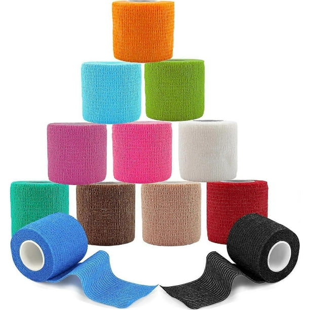 Self Adhesive Bandage 12 Rolls, 5cm x 4.5m, Non-Woven Adhesive Bandage, Breathable Flexible Elastic Sports Tape for People and Animals, Ankle Sprain S