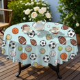 thumbnail image 4 of Football and Basketball Lightblue Pattern Round Tablecloth 70"x70", Wrinkle Resistant Wipeable Table Cover for Kitchen Dining Room Picnic Patio and Party, 4 of 6
