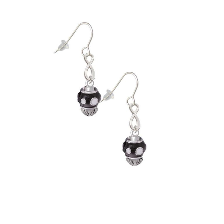 Delight Jewelry Silvertone White Dots on Black Spinners Silver tone Infinity  French Earrings 