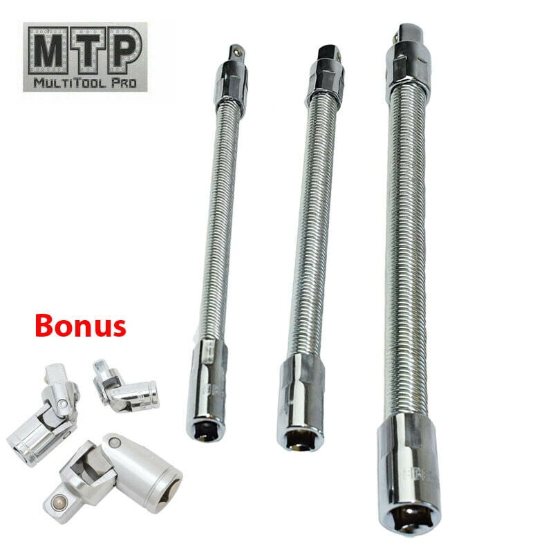 1/4 3/8 1/2" Flexible Socket Extension Ratchet Set Flex Bar Universal