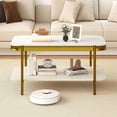 thumbnail image 2 of Costway Rectangular Coffee Table, 2-Tier Center Table with Lower Shelf for Bedroom, Office White + Gold, 2 of 10