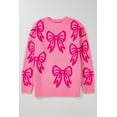 thumbnail image 6 of Women's Pink Bow Pattern Drop Shoulder Loose Fit Sweater - Cozy Winter Knit | [ZhiHiMeRi] | (US 12-14)L, 6 of 12