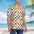 thumbnail image 3 of Fotbe Floral Checkerboard Camisa Hawaiana para Hombre Unisex – Camisa Casual de Verano con Botones de Manga Corta de Algodón y Lino,Small, 3 of 7