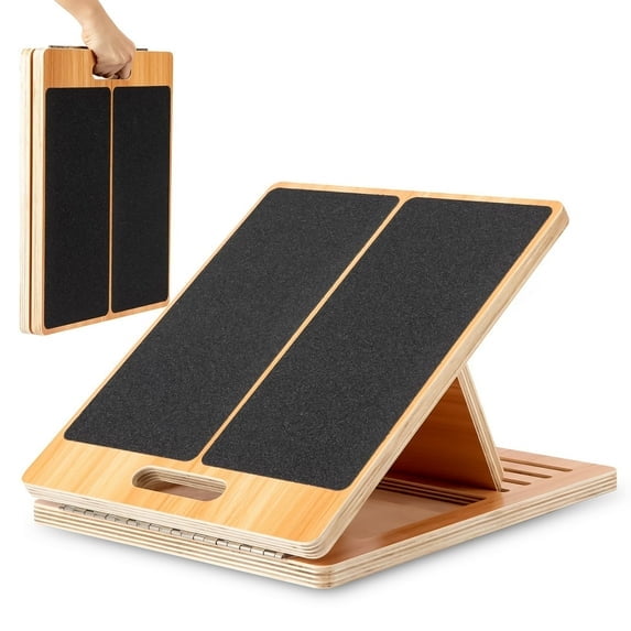 StrongTek Portable Wooden Slant Board, Stretch and Mobility Board 5-Level Incline Non-Slip Surface for Calf Stretching, Squats, Physical Therapy