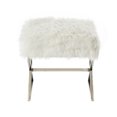 thumbnail image 2 of HomeRoots 487861 18 x 18 x 18 in. White Faux Fur & Silver Ottoman, 2 of 3