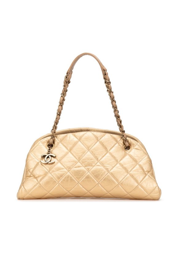 Pre-Owned CHANEL Matelasse Coco Mark Chain Tote Bag, Gold Leather, Women's (Good)