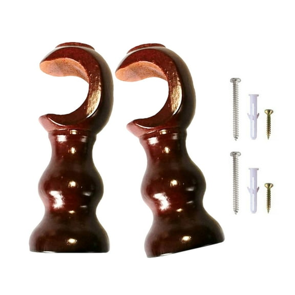 Pair Strong Wood Curtain Brackets Classical Round Base Style for 28mm Window Rod