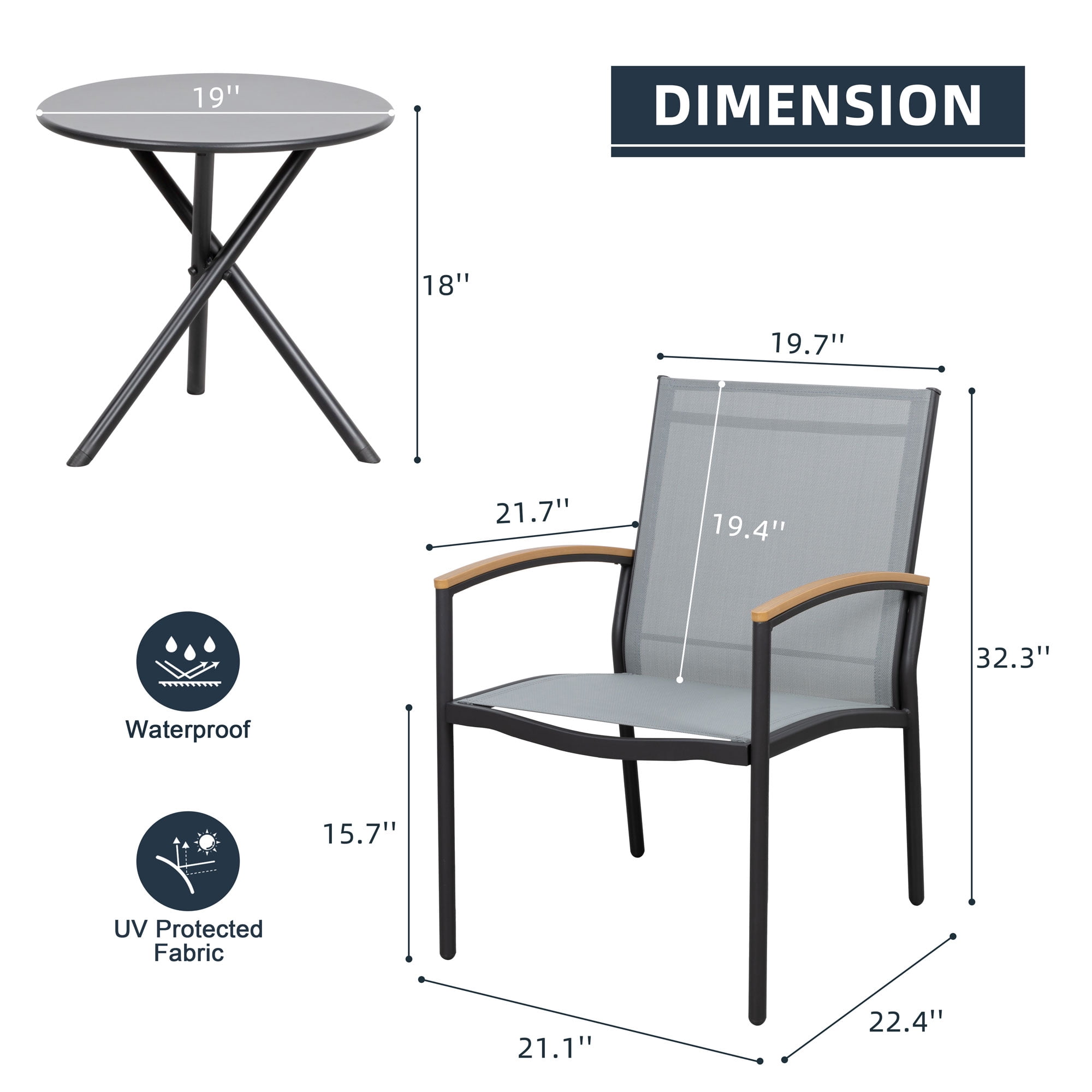 Walsunny Outdoor Patio Bistro Sets 3-Piece Balcony Furniture with 2 Bistro Chairs 1 Outdoor Bistro Table Light Gray