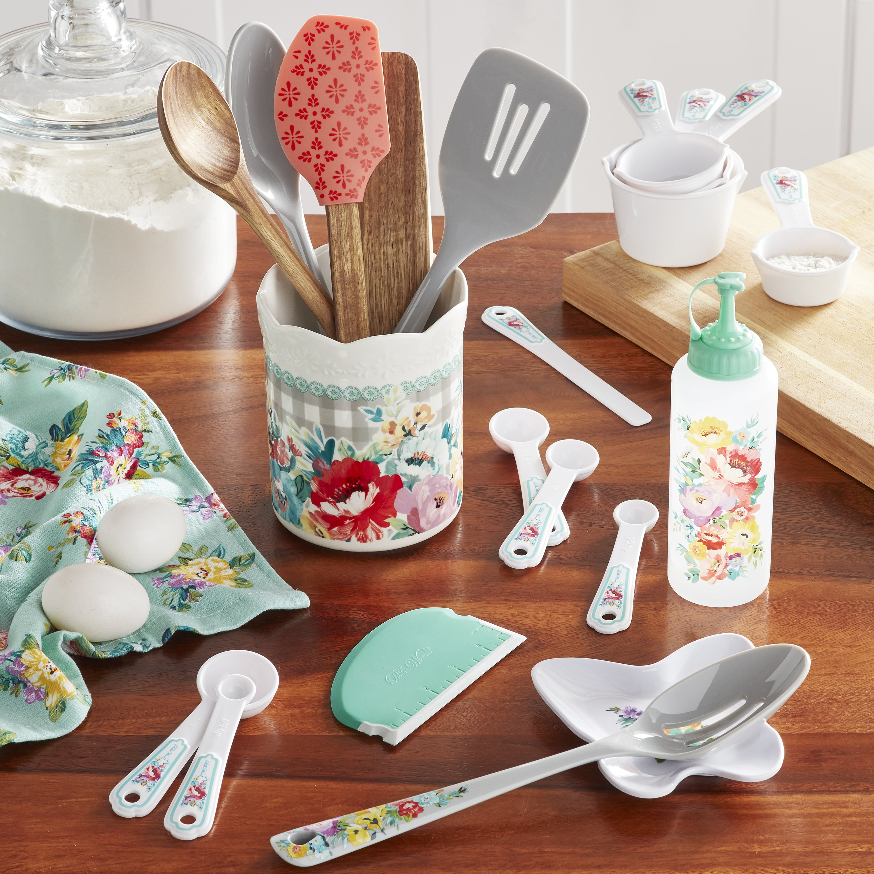 The Pioneer Woman Silicone Kitchen Utensils Set with Acacia Wood Handle - Gray - 1 Each