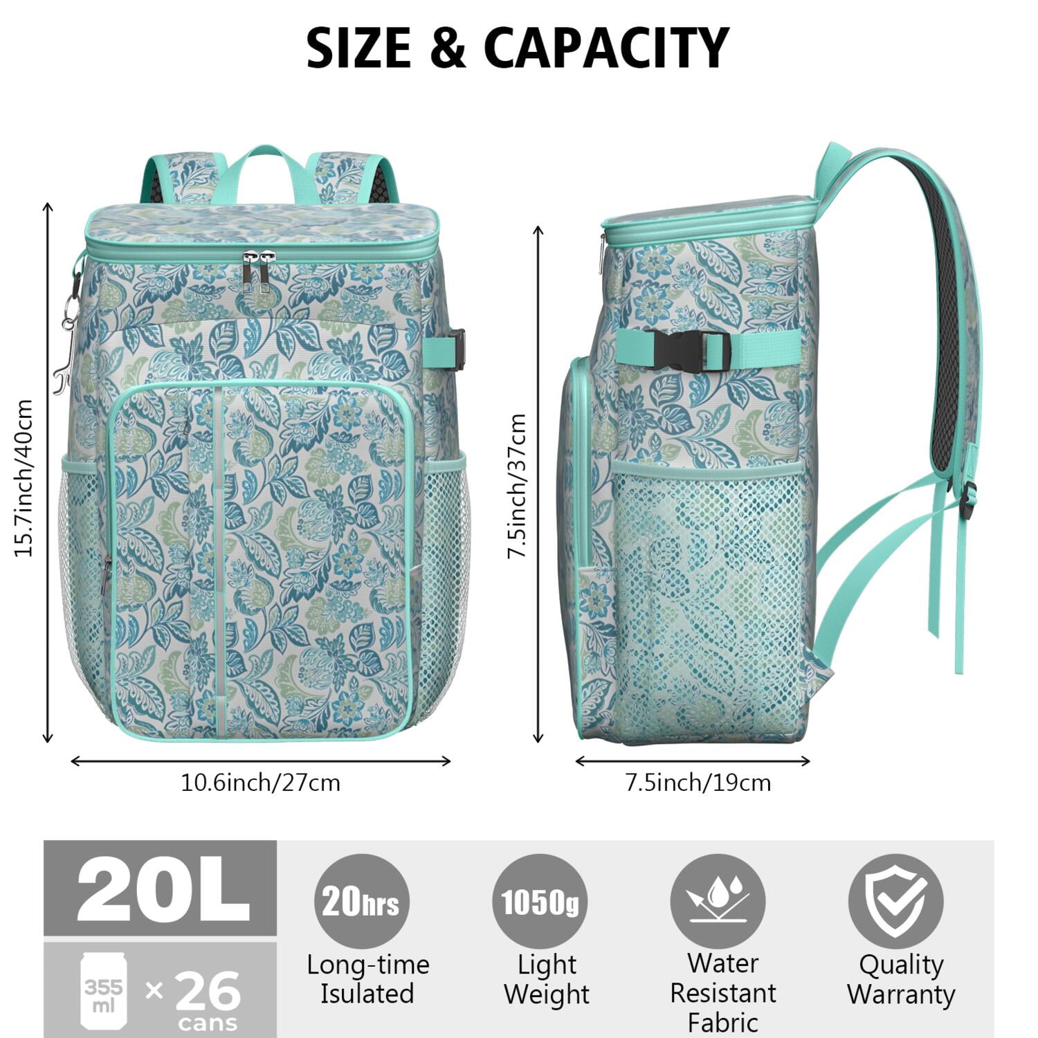 Travel Cooler Bag - Boho Bohemia Flower Camping Beer Cooler Backpack with Bottle Opener- Waterproof Insulated Picnic Backpacks - Cooler Bag for Beach