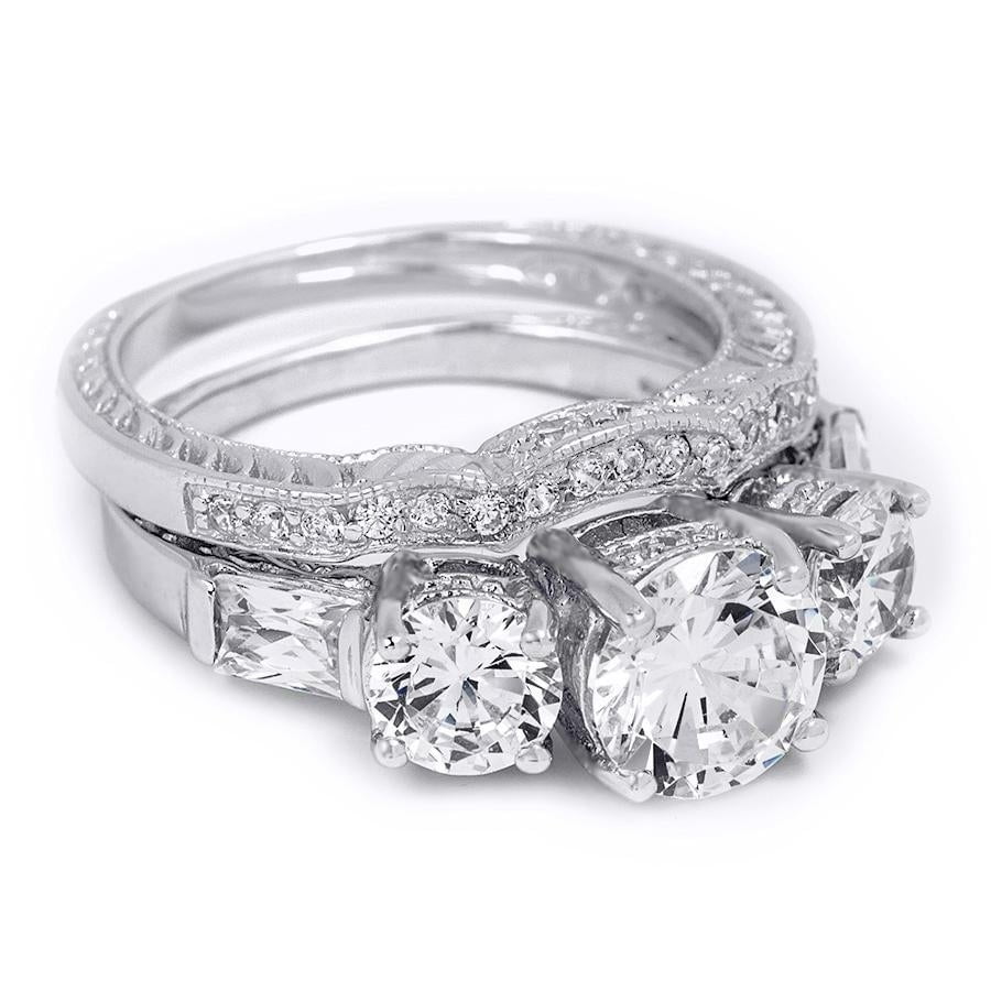 2.25 CT HALO ROUND CUT AAA CZ .925 STERLING SILVER WOMEN'S WEDDING RING SET 