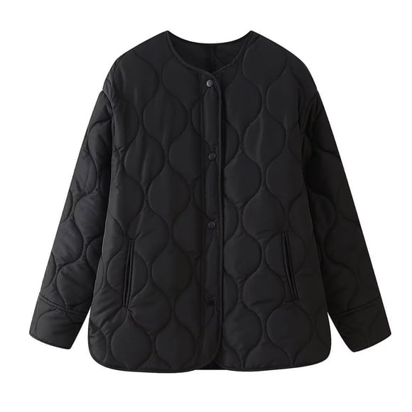 NTACZA Puffer Coats for Women Button Down Black House Coats Long Sleeve Puffed Solid Light Homewear Jackets for Women M
