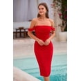 thumbnail image 5 of PRETTYGARDEN Women's Summer Off The Shoulder Dresses Sleeveless Ruched Fitted Cocktail Party Club Midi Bodycon Dress, 5 of 7