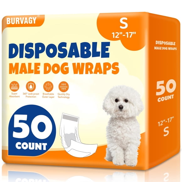 Pañales para perro macho BURVAGY, 50 unidades, a prueba de fugas, talla pequeña