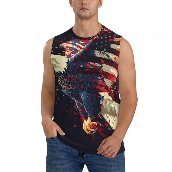 Xecao Watercolor Bald Eagle Print Men's Tank Top: Sleek Sleeveless Tee for Casual Sports and Beach Occasions-Small