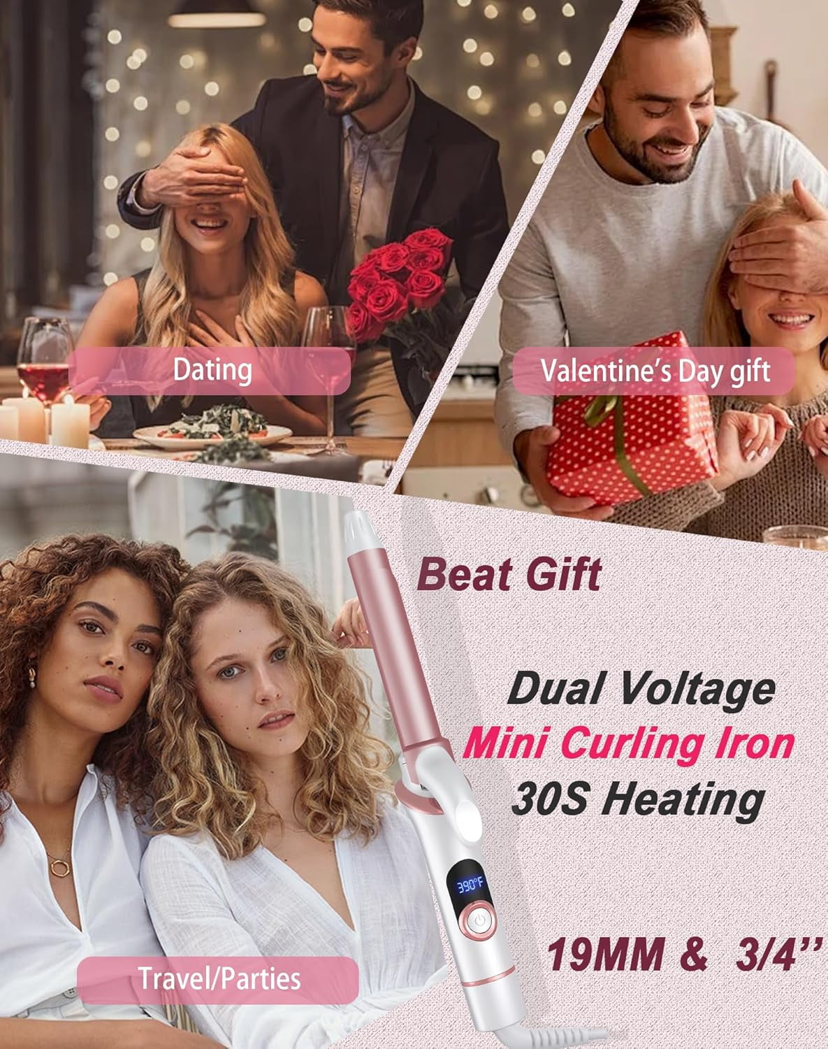 Mini Curling Iron for Short Hair - Small Travel Curling Iron with Dual Voltage, Ceramic Barrel, 5 Heat Settings, 60 Min Auto-Off, Portable Curling Wand for Versatile Styling (3/4 inch)