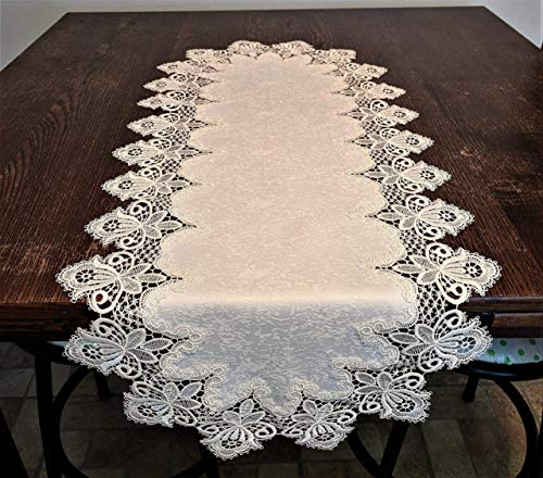 Place Mat Table Cloth Dresser Scarf Table Runner or Doily with Gold European Lace sewn on Antique White Fabric Various Sizes Available
