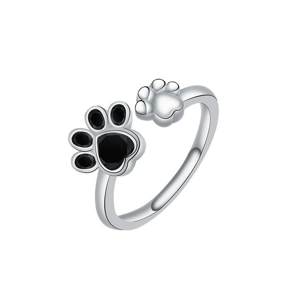 RYNSITO Dog Paw Open Ring 925 Sterling Silver Adjustable Pet Footprint Ring Gift for Women Mother Wife Daughter