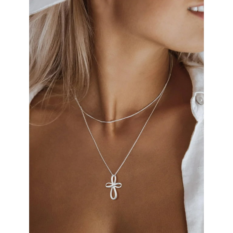 ChicSilver Cross Necklace for Women 925 Sterling Silver Infinity Pendant Necklace for Girls Religious Jewelry Gift