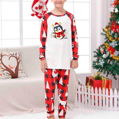 

Blueek Parent-Child Warm Christmas Set Printed Home Wear Pajamas Two-Piece Kid Set