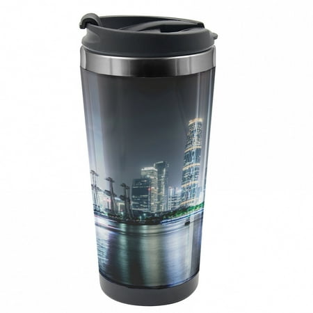 

City Travel Mug Nightfall Scene of Guangzhou Steel Thermal Cup 16 oz by Ambesonne
