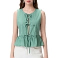 thumbnail image 2 of ZAXARRA Women Gingham Peplum Tank Tops Tie Front Sleeveless Plaid Ruffle Hem Crop Top Open Front Summer Vest Tops, 2 of 8