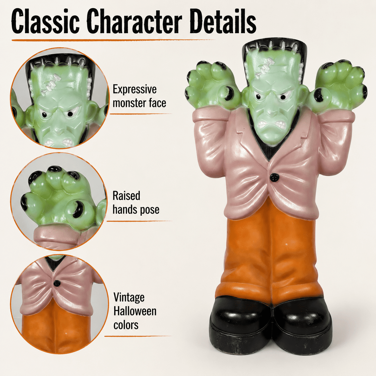 Vintage Empire-Style Frankenstein Blow Mold Halloween Yard Ornament, Lighted Classic Monster Decor for Outdoor Lawn, Porch, Haunted House Party and Summerween Display